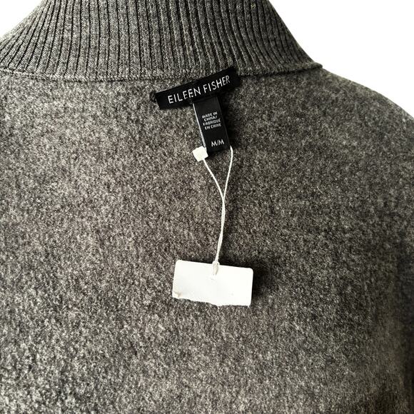 Eileen Fisher Jacket Womens Medium 100% Wool Gray Zip Up Ribbed Collar Sweater - Picture 10 of 11